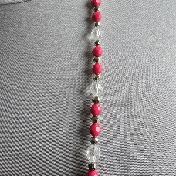 Long Beaded Pink Silver and Clear Necklace 48" Handmade - Picture 3 of 4